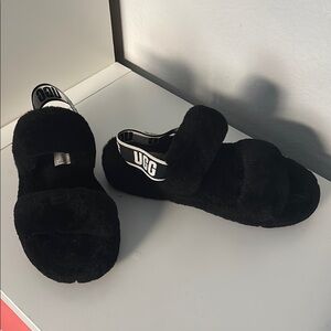 UGG Black Fluffy Sandals (never worn)